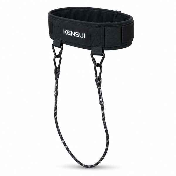Kensui Duo-Belt in three-quarter view with the full hanging rope and carabiners