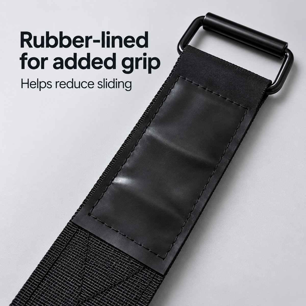 Close-up of the smooth rubber lining and stitched edges that help reduce sliding