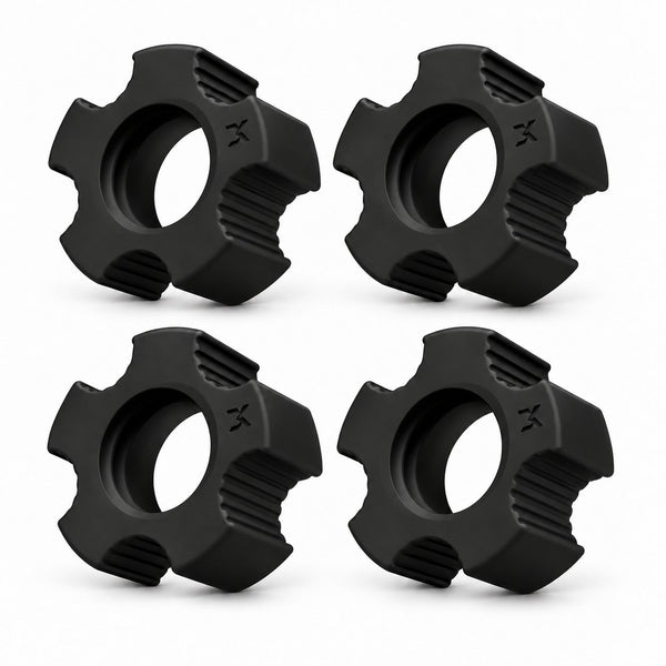 Pack of 4 black PA6-GF30 AdaptaBELL centering adapters arranged in a grid on white.