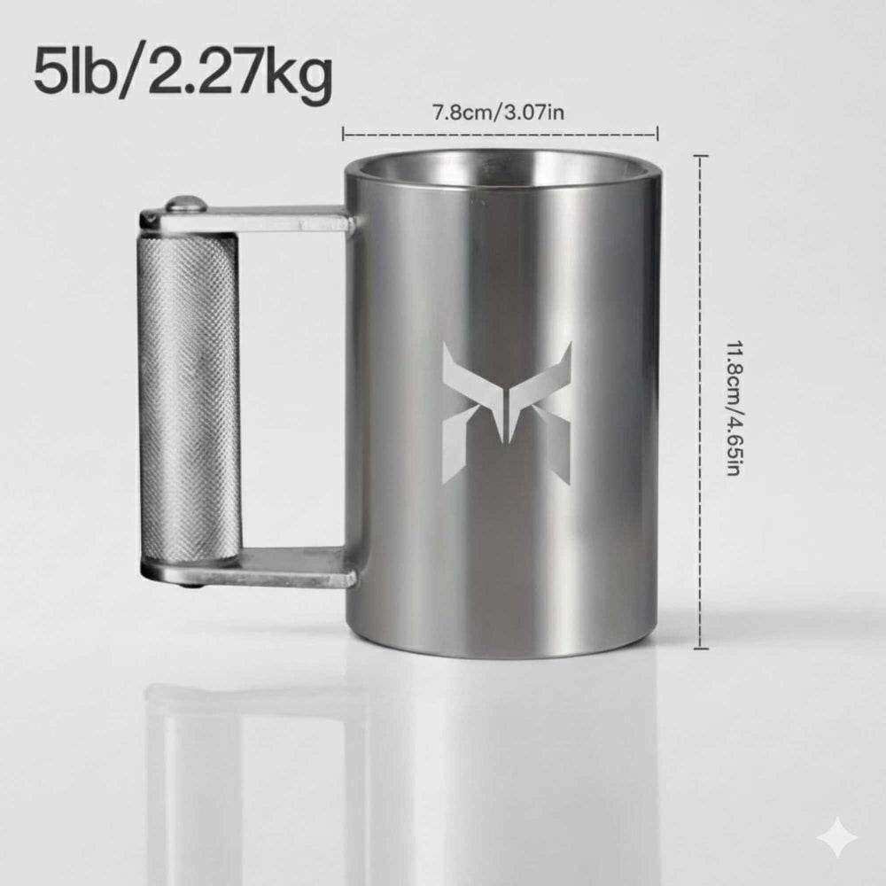 Close-up of the weighted mug's 40 mm knurled handle