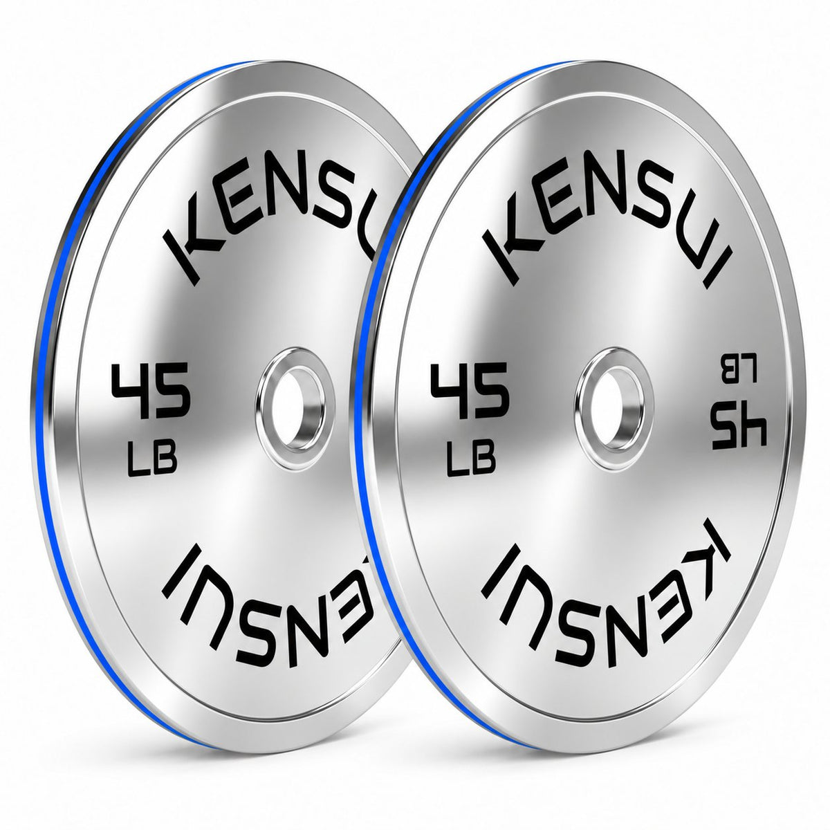 Pair of Kensui 45 lb calibrated chrome weight plates