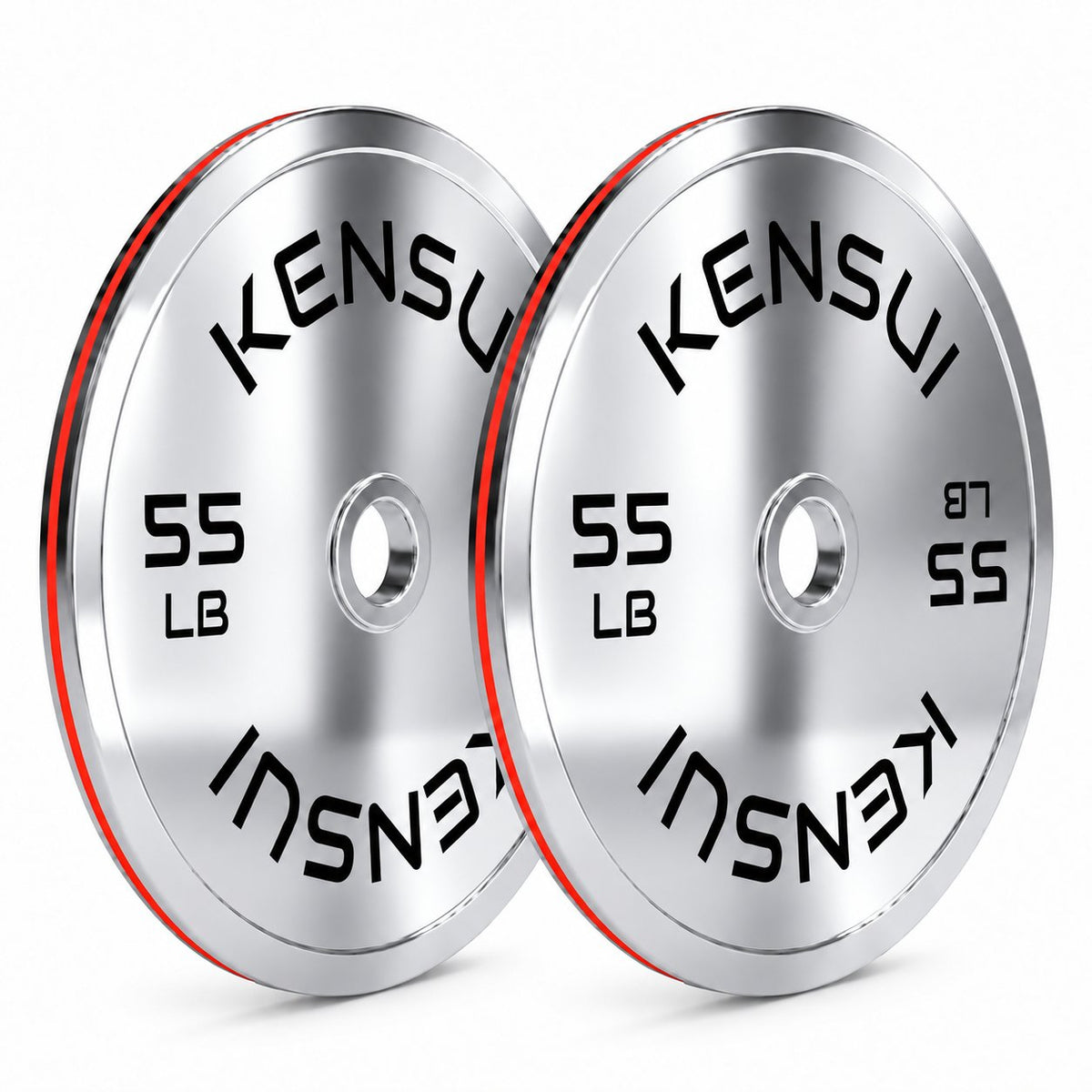 Pair of Kensui 55 lb calibrated chrome weight plates