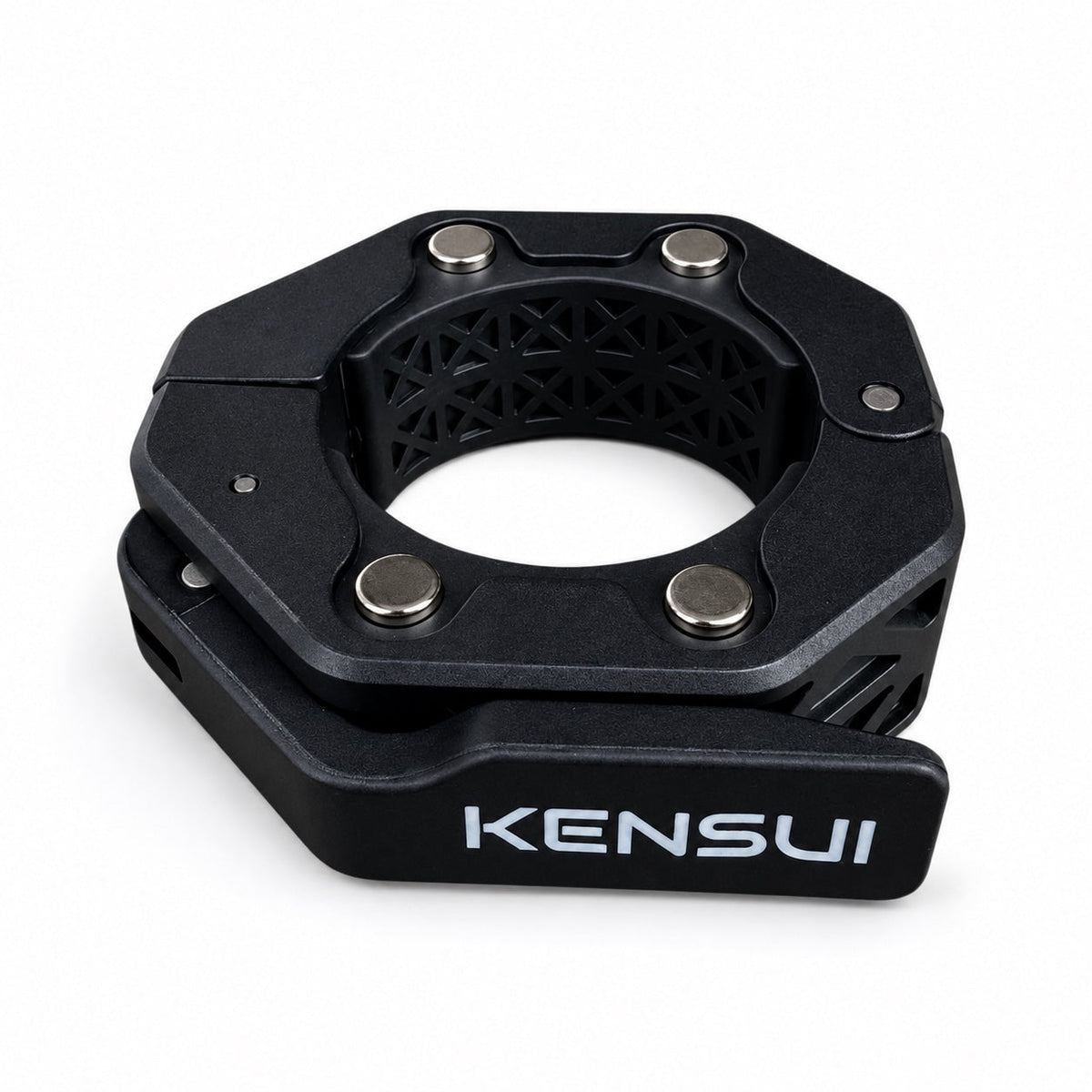 Kensui magnetic Olympic collar showing the closed lever and four magnets