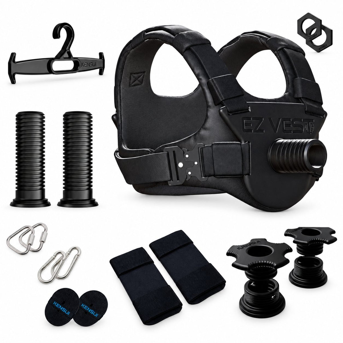 EZ-VEST MAX bundle with vest, hanger, long extension sleeves, XT sleeves, padding, suspension straps and carabiners