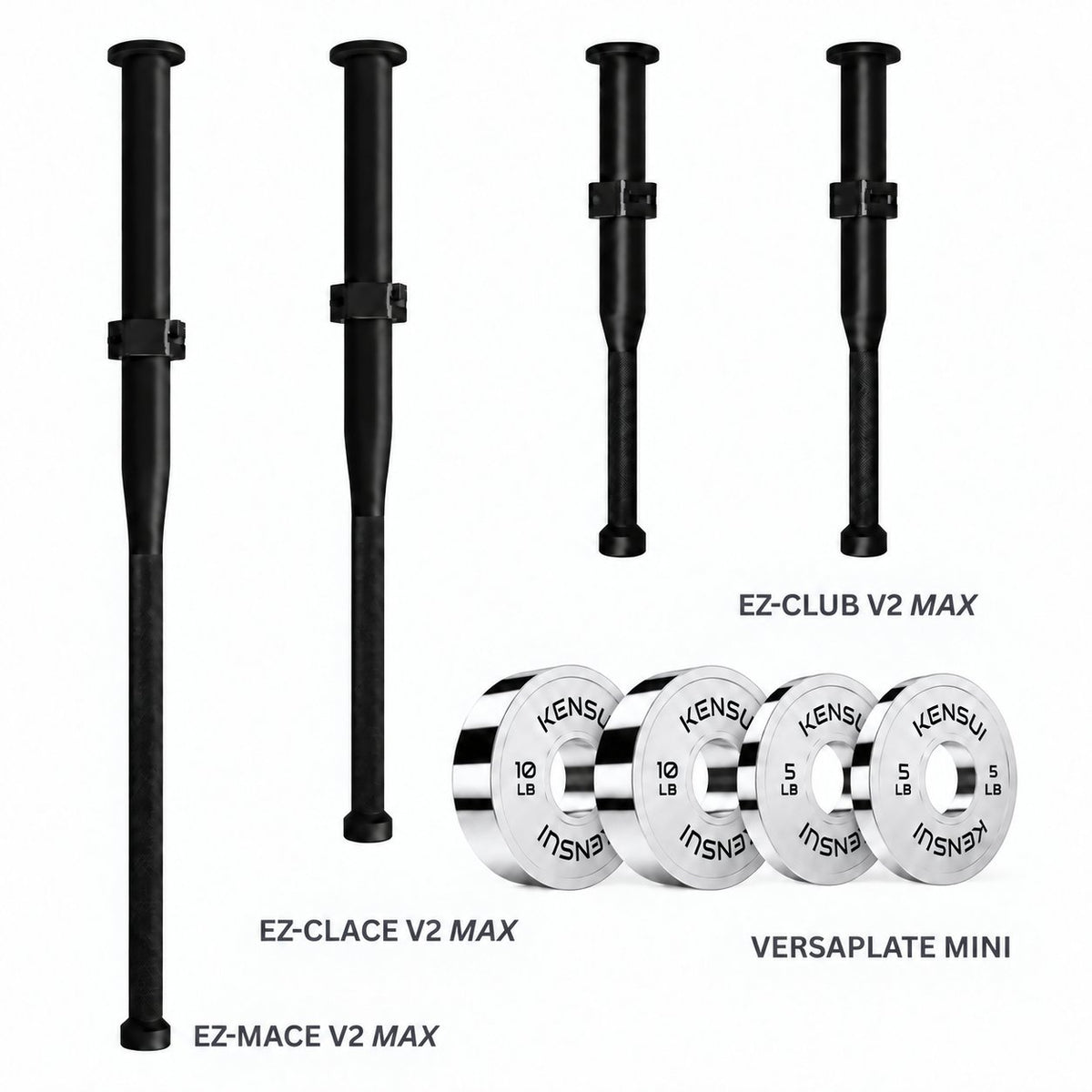 Kensui Barbarian Bundle MAX with polished chrome VersaPlate Mini plates: two 10 lb and two 5 lb plates