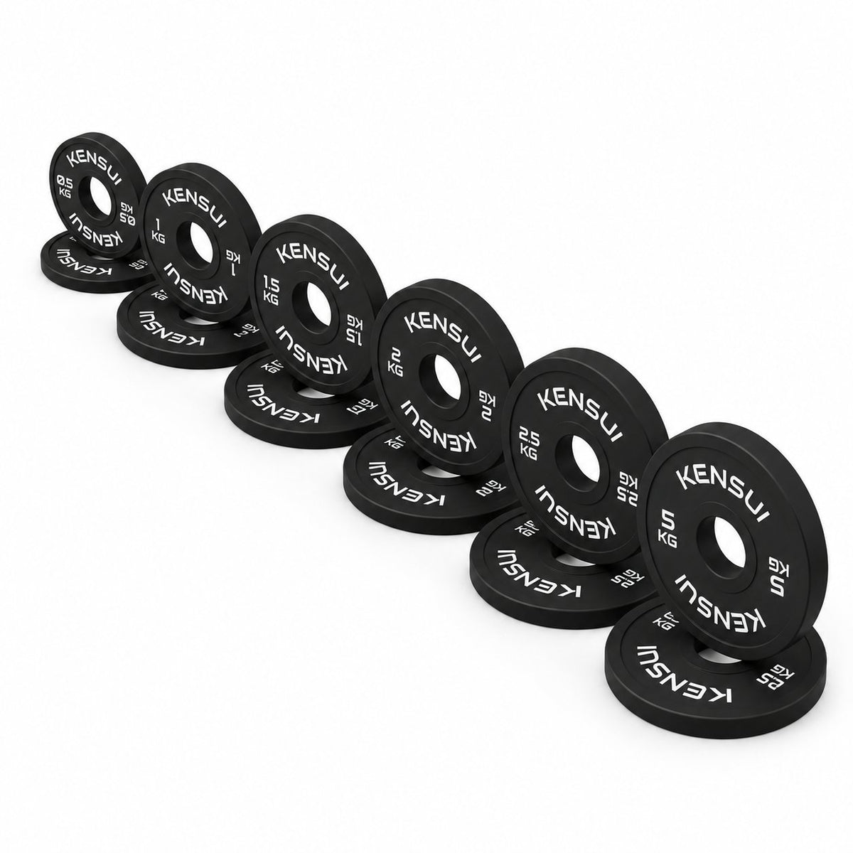 Kensui black change plate 25 kg set with pairs of 0.5, 1, 1.5, 2, 2.5 and 5 kg plates, twelve plates total