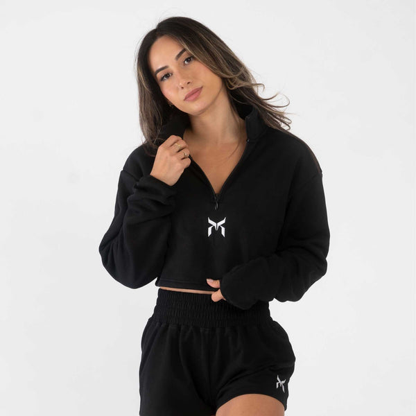 Kurz geschnittener Fleece-Reißverschluss-Pullover