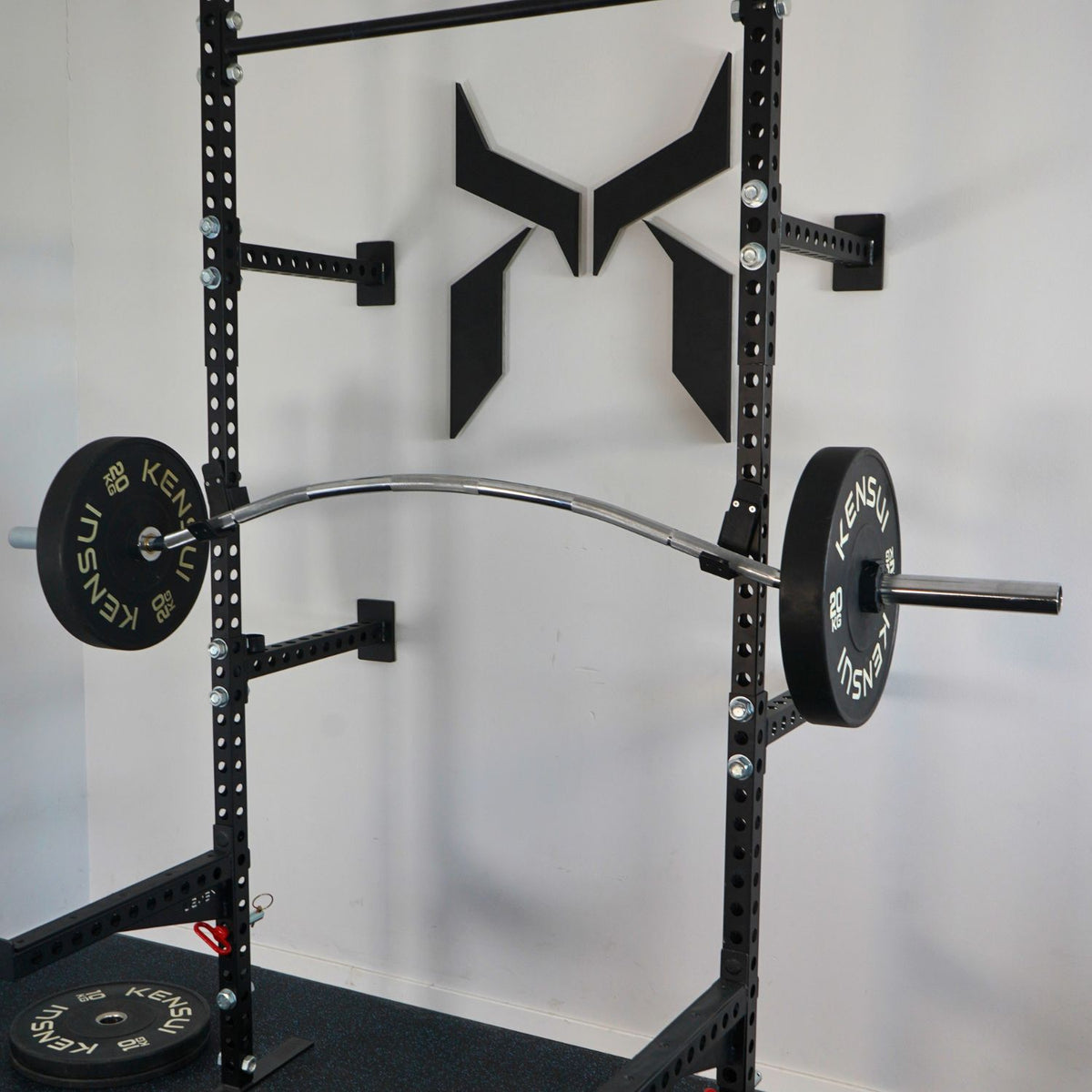 Beppu Buffalo bar resting on a power rack