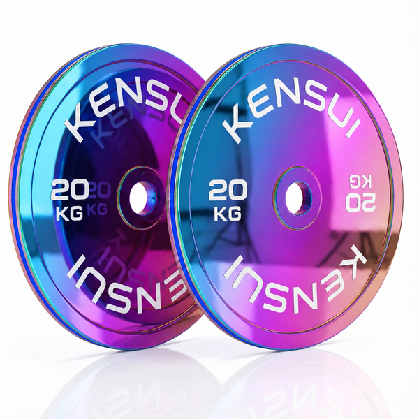 CHROMAFORGE 20 kg weight plate pair with thin centered blue rim inserts