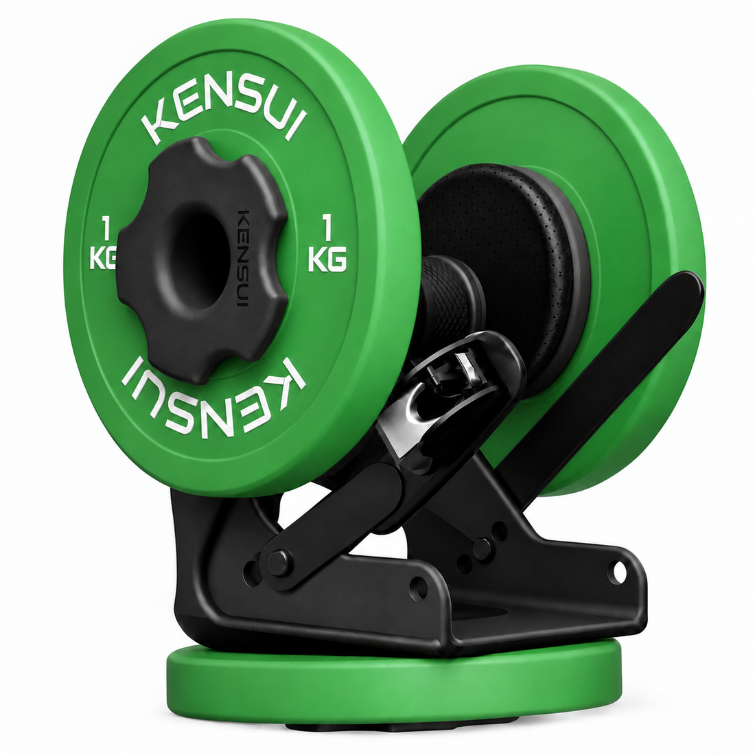 EZ-BOOT MAX V2 with three green KENSUI 1 kg weight plates and open ratchet straps.