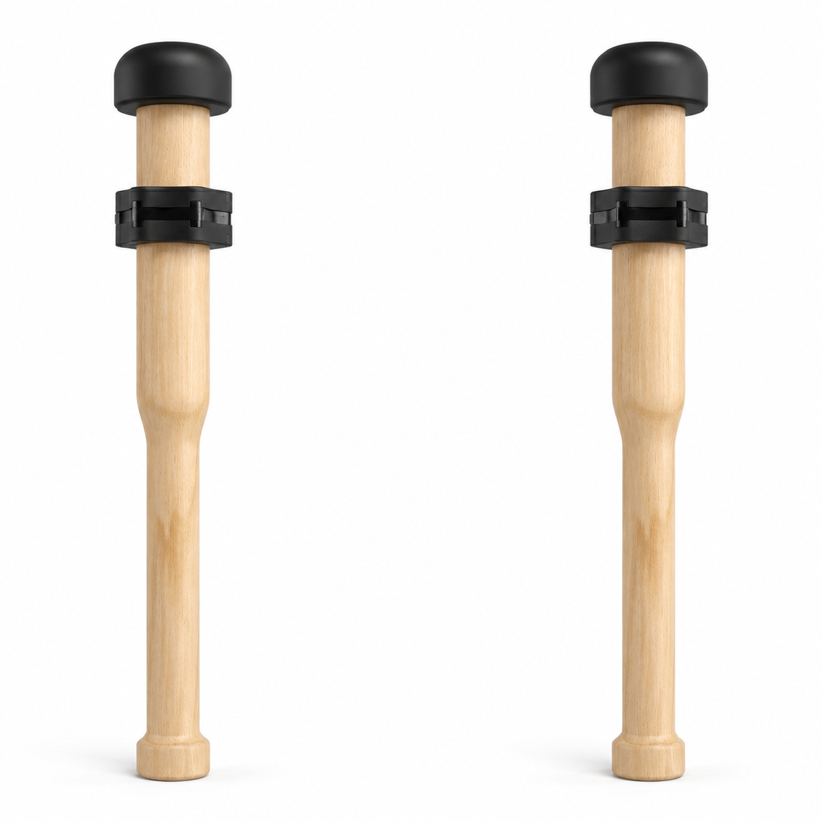 EZ-CLUB Pro pair of wooden clubs with black collars and protective caps