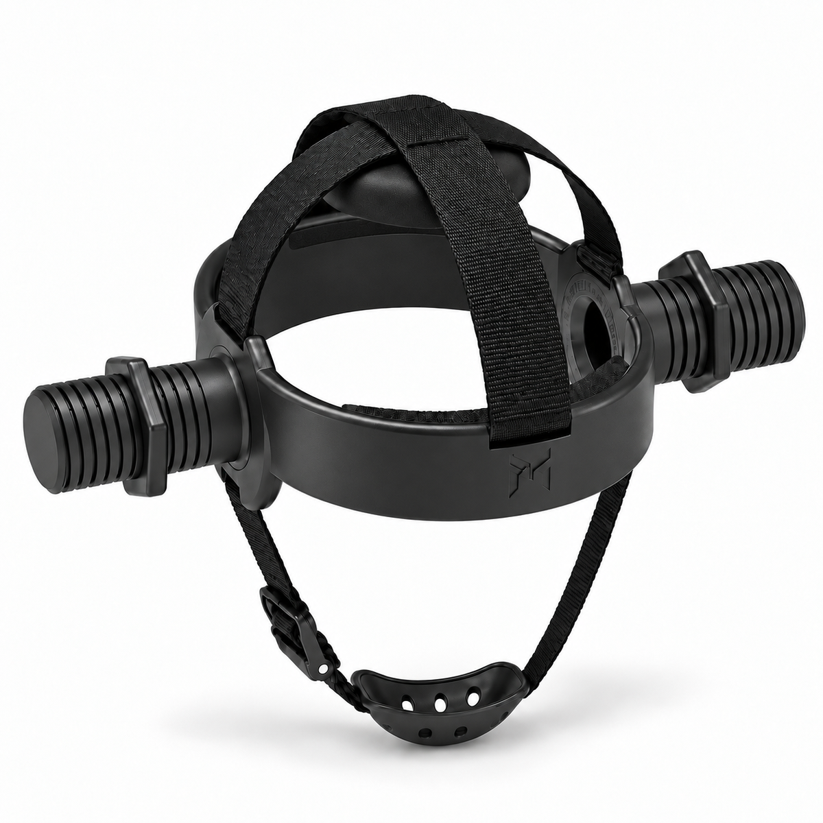 Kensui EZ-HELM V2 black neck training harness with weight sleeves and adjustable chin strap on a white background