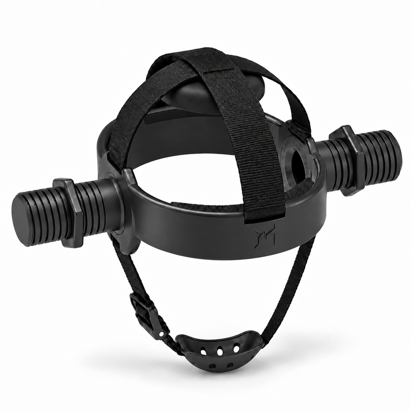 Kensui EZ-HELM V2 black neck training harness with weight sleeves and adjustable chin strap on a white background