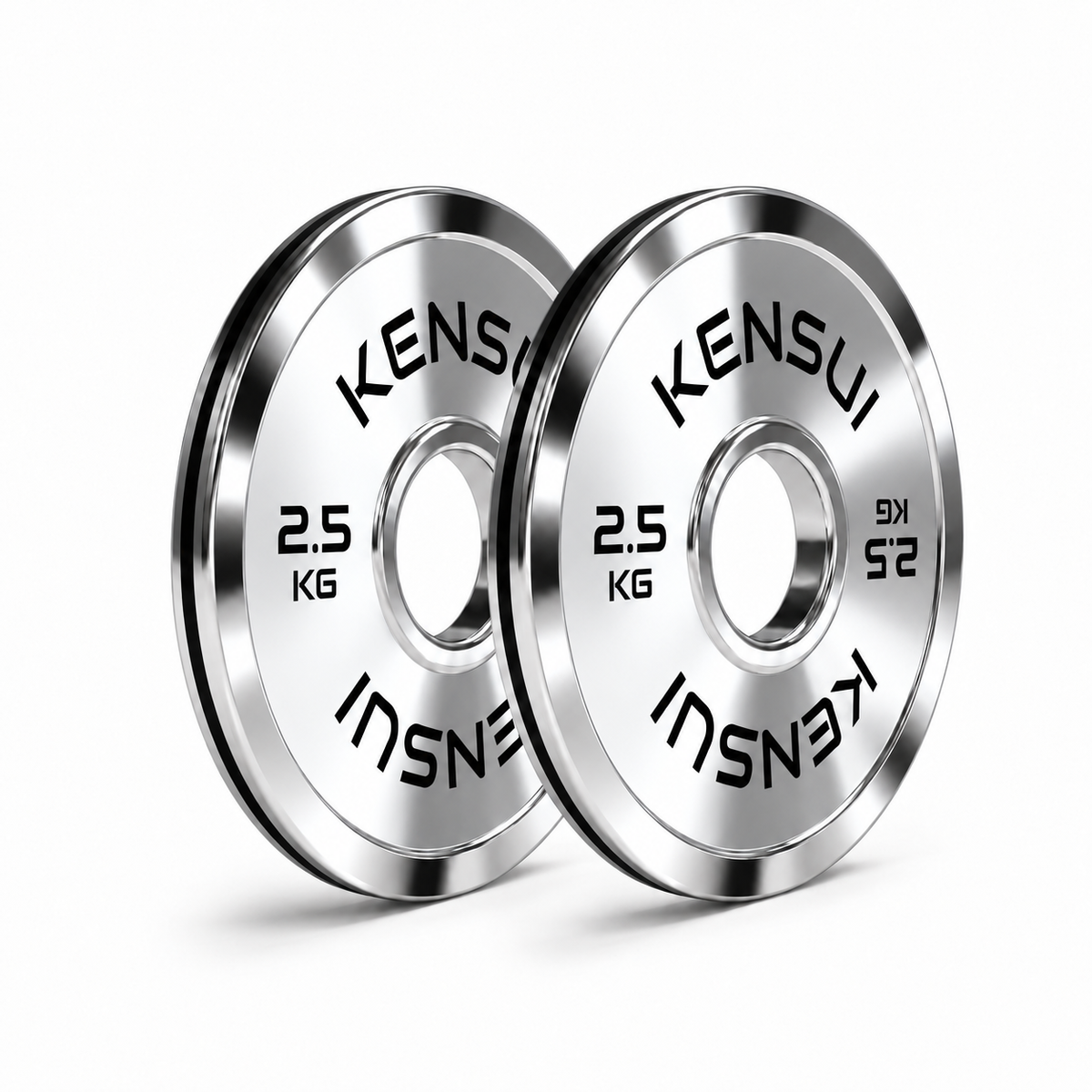 Kensui 2.5 kg calibrated chrome weight plates, pair with smooth mirror finish