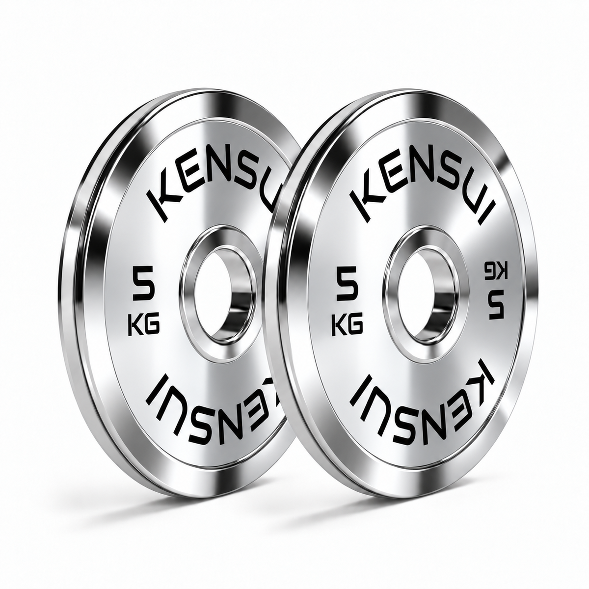 Kensui 5 kg calibrated chrome weight plates, pair with smooth mirror finish