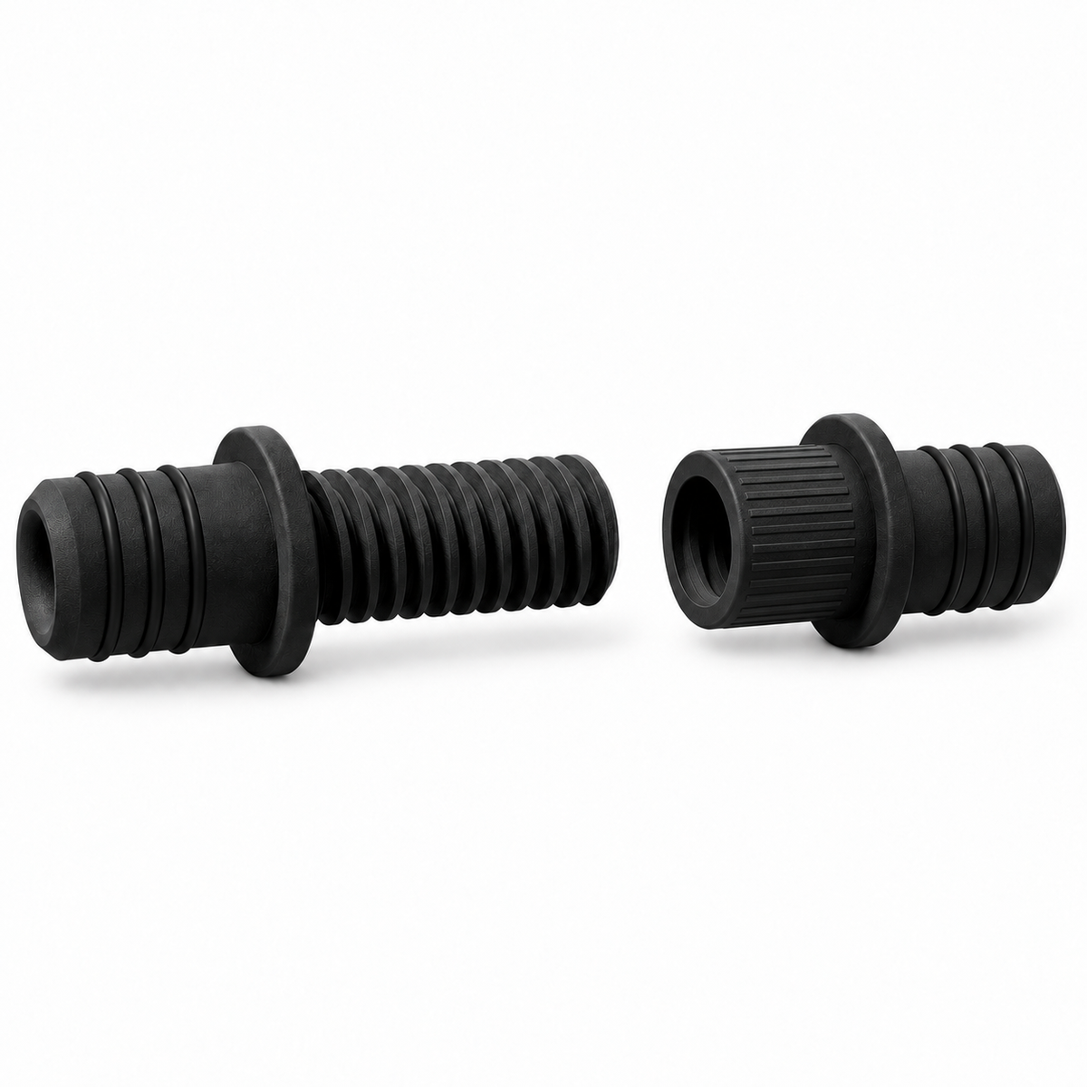 Separated EZ-BOOT MAX connector components, with three small O-ring inserts on each insertion end.