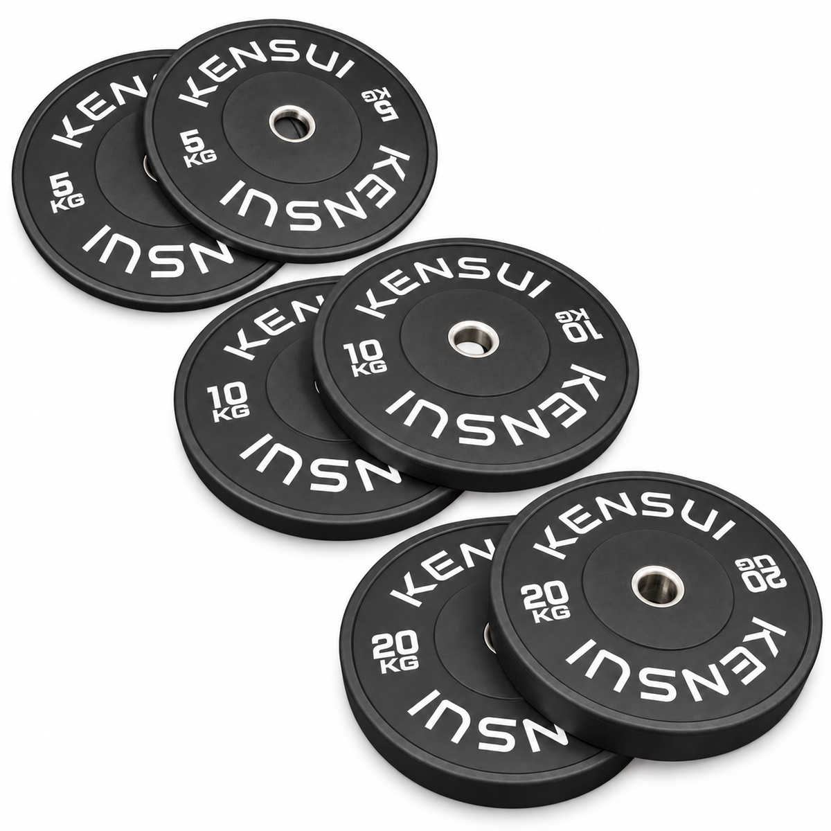 KENSUI 70 kg black bumper plate set with two 5 kg, two 10 kg, and two 20 kg plates