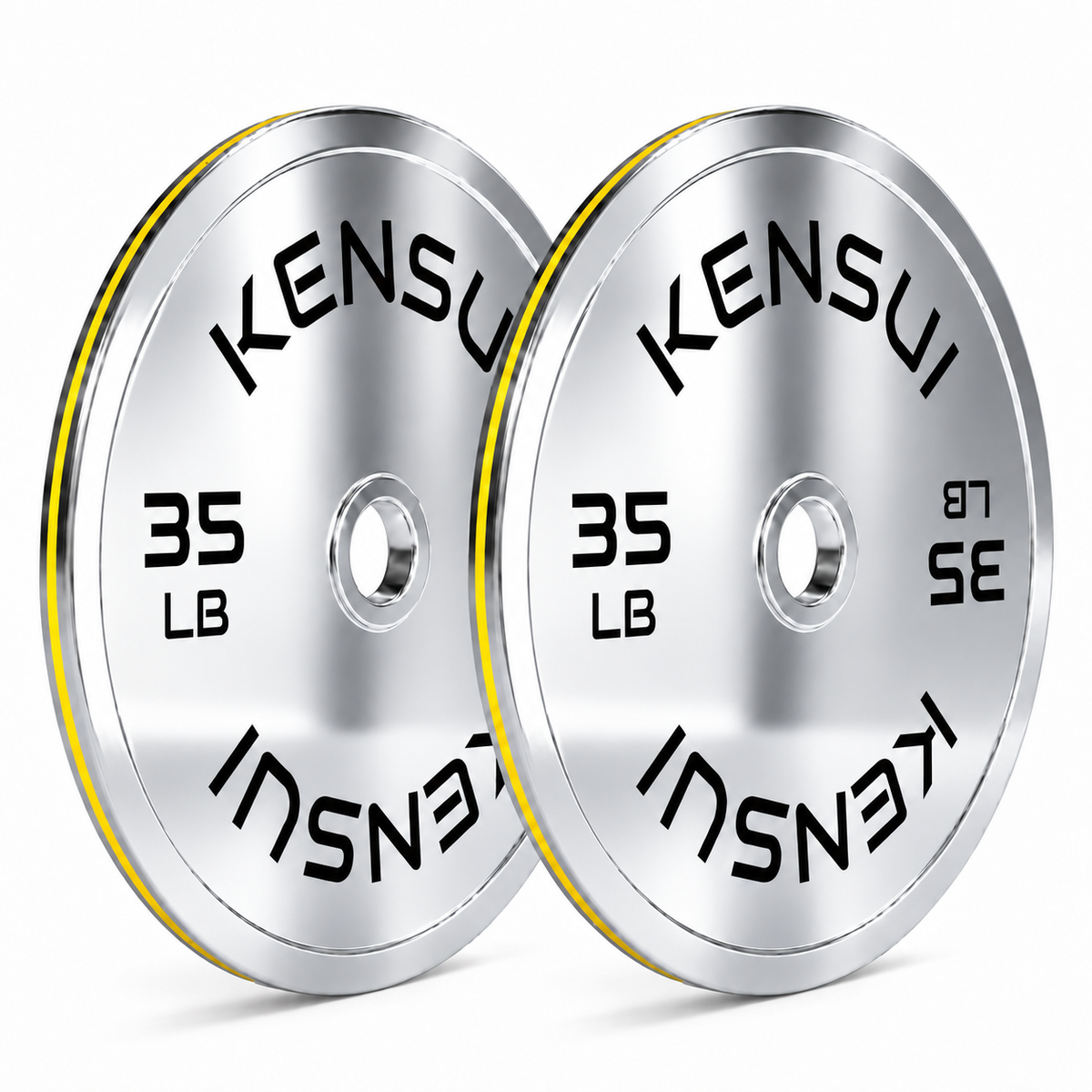 Pair of Kensui 35 lb calibrated chrome weight plates
