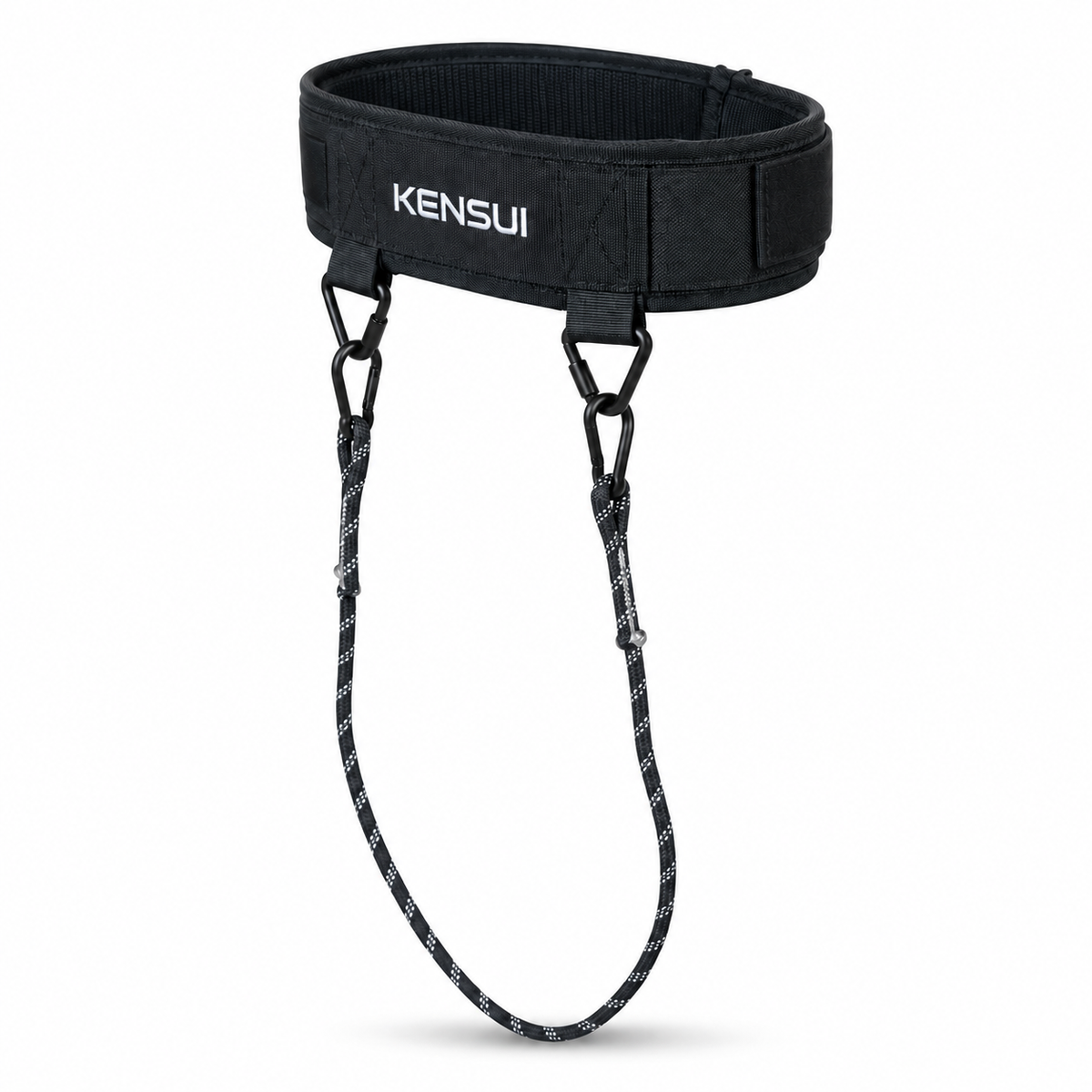 Kensui Duo-Belt in three-quarter view with the full hanging rope and carabiners