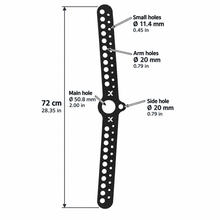 Bild in der Galerieansicht laden, Long 72 cm Kensui Landmine Carabiner Attachment dimensions and hole diameters in metric and inches