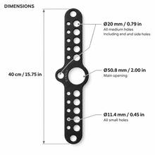Bild in der Galerieansicht laden, Short 40 cm Kensui Landmine Carabiner Attachment dimensions and hole diameters in metric and inches