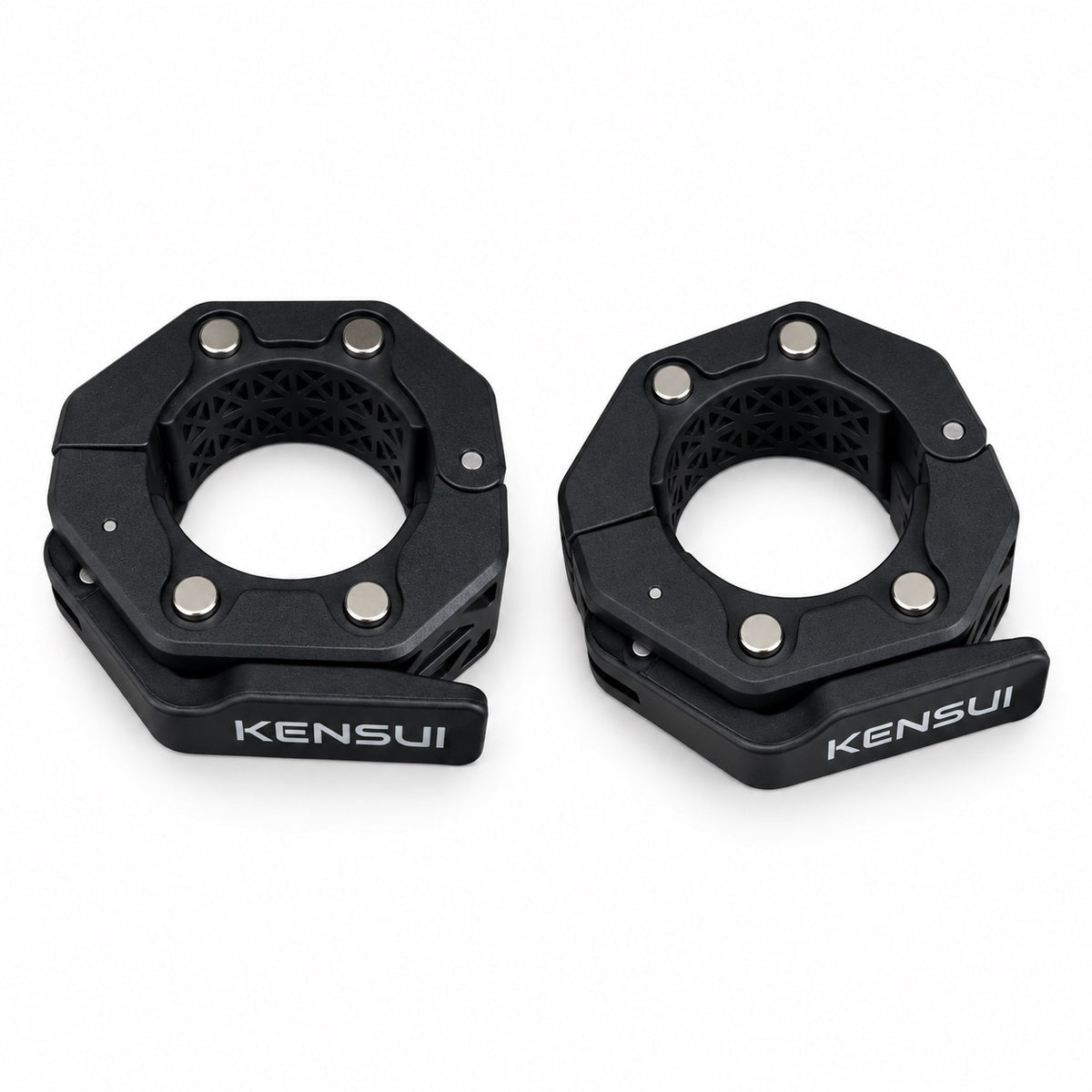 Elevated view of two closed Kensui magnetic Olympic collars