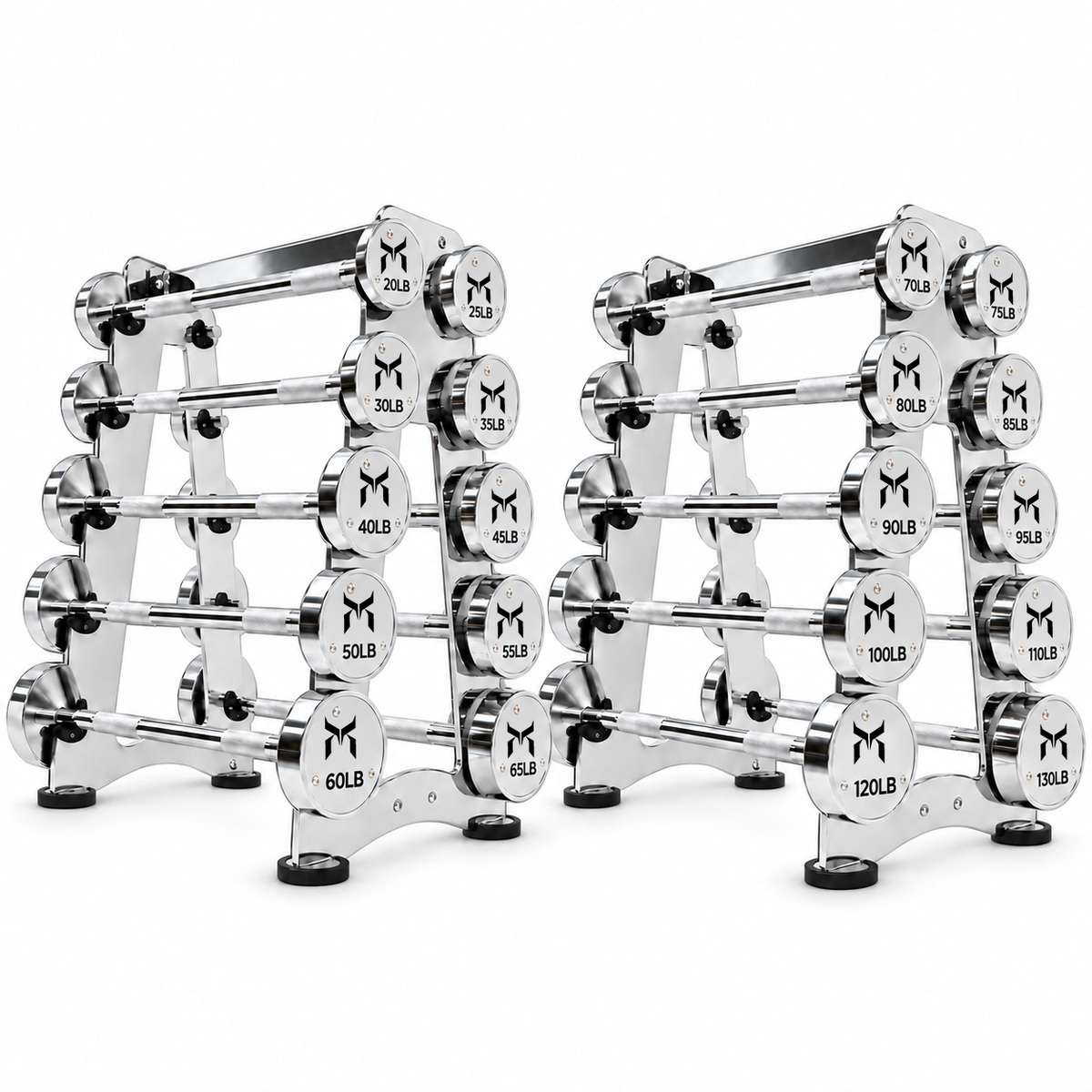 Venti bilancieri. Due rastrelliere. 20–130 lb