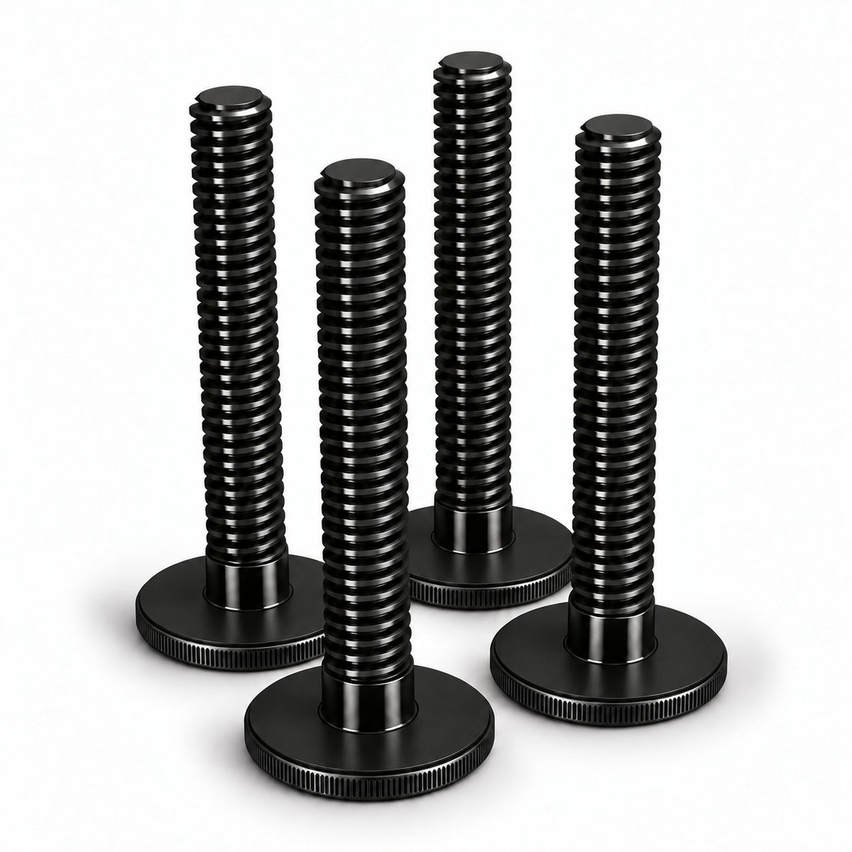 AdaptaBELL Extension MAX four-pack in glossy black metal with thin flat black rubber pads