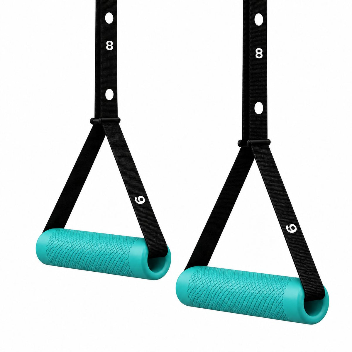 Kensui Nanobars V2 in Teal, pair of knurled suspension handles with adjustable black straps on a white background
