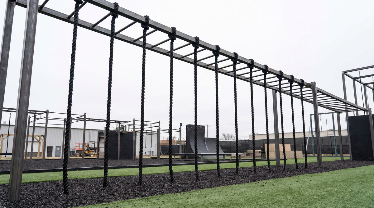 Ten black Dacron EZ-ROPEs on a monkey-bar rig