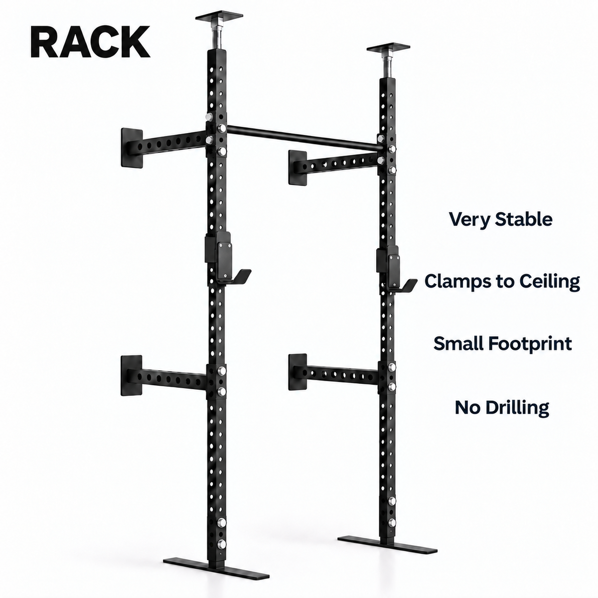 Torii RACK with telescoping uprights, J-hooks, wall cross-members, ceiling clamps and flat feet.