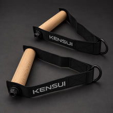 Load image into Gallery viewer, Two Kensui Woody Handle cable attachments arranged on a charcoal background