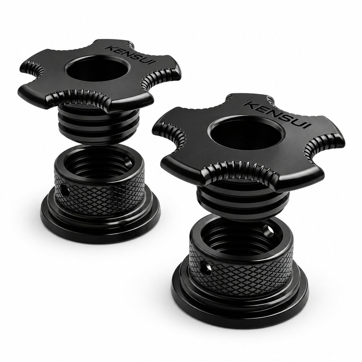 Kensui EZ-VEST XT Sleeves MAX 2 inch / 50 mm pair, with ribbed grip knobs, wide open centers and knurled bases.