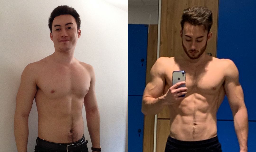 

Zwei nebeneinander angeordnete Fotos, die den Trainingsfortschritt einer Person zeigen.
