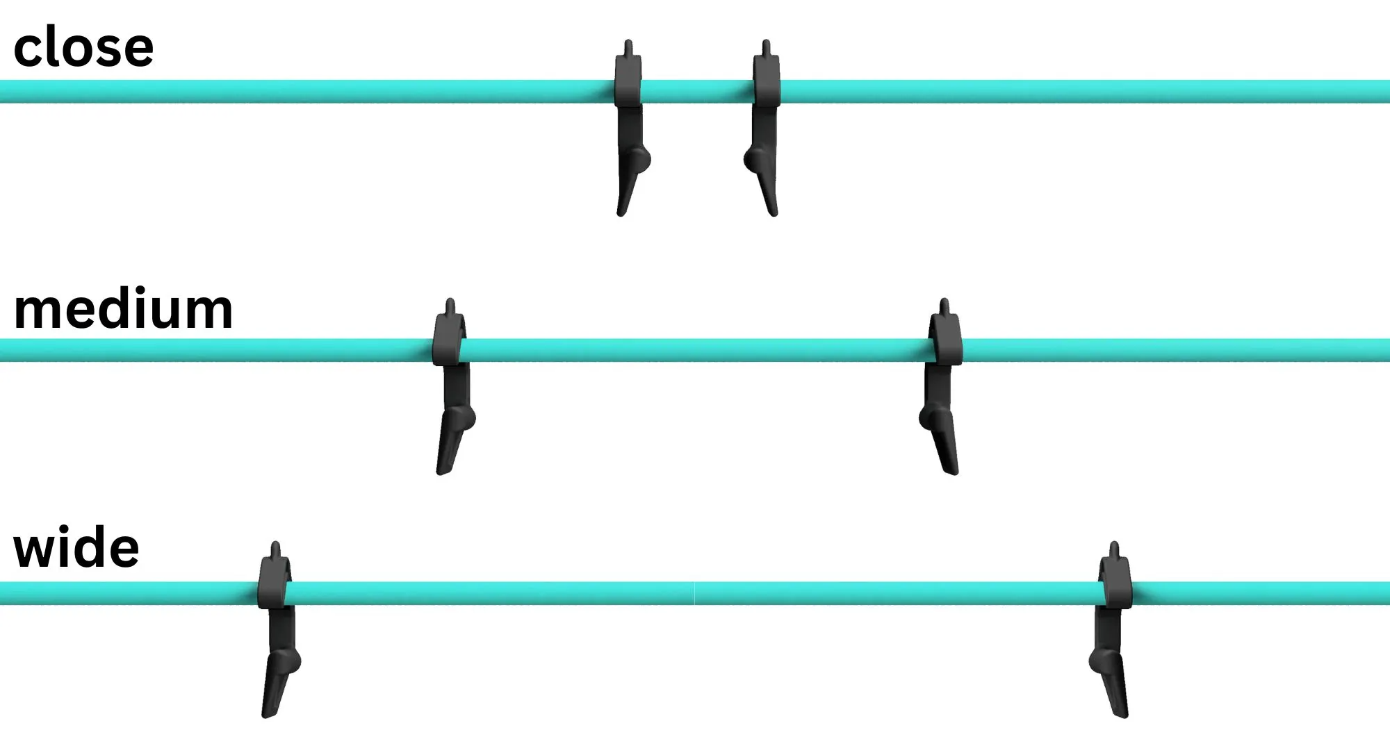 Swissies grip-width options — wide, medium and narrow neutral-grip placement on the bar