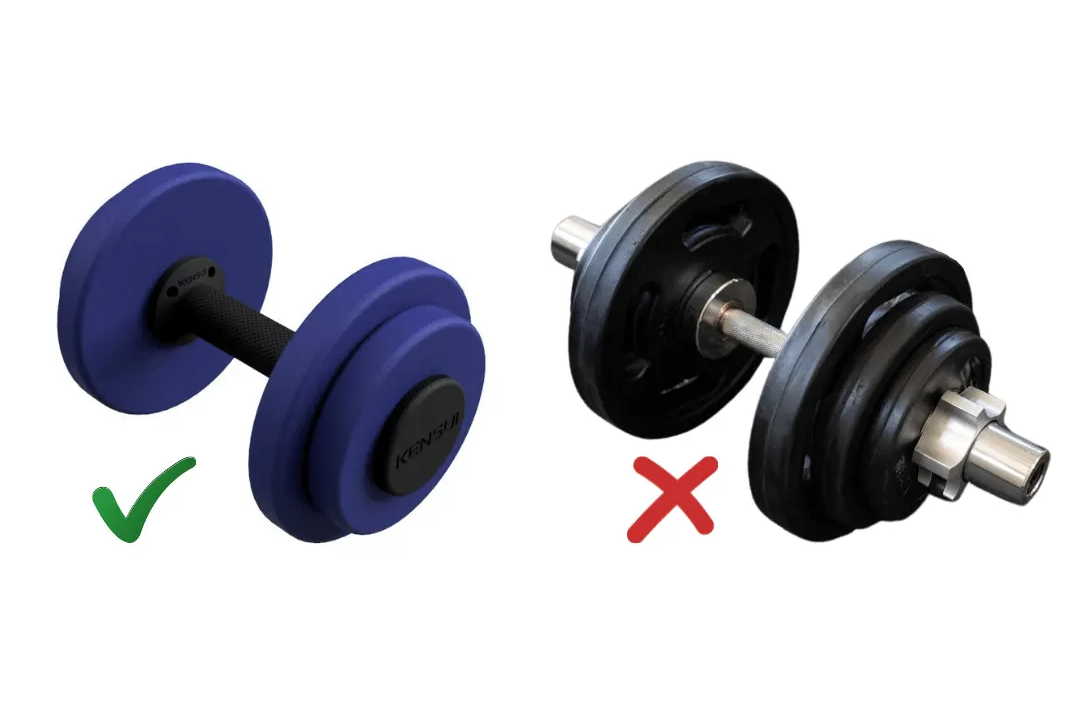No overhang dumbbell design