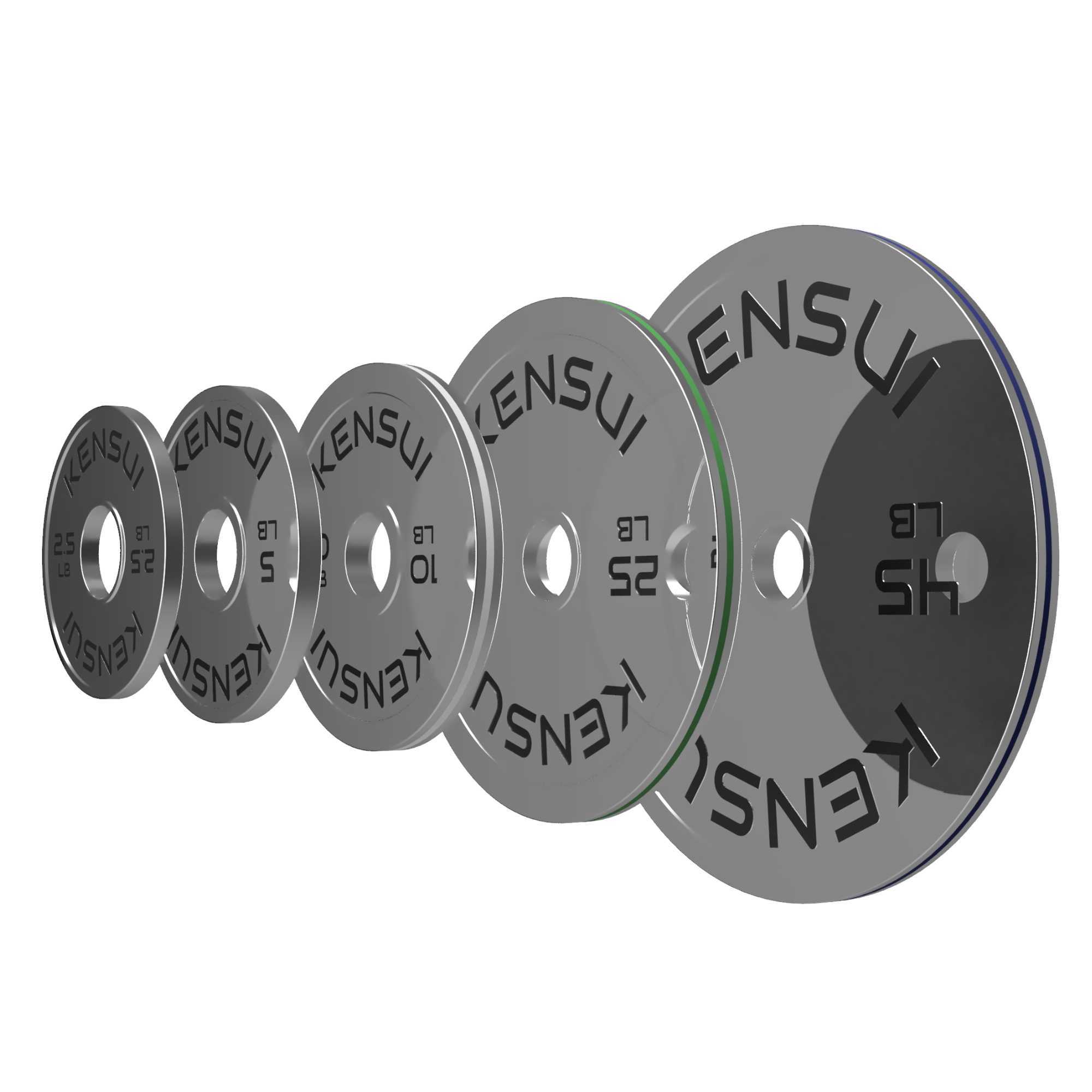 Full family of calibrated chrome plates, 2.5 lb to 55 lb