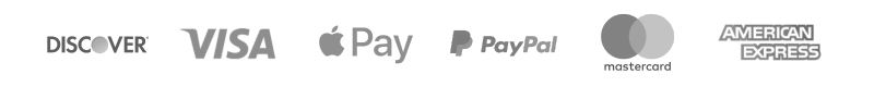 Payment logos for Discover, Visa, Apple Pay, PayPal, Mastercard and American Express.