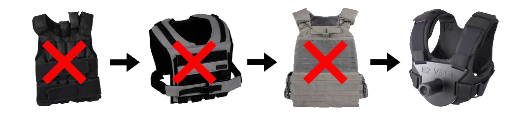 Comparison graphic of conventional weighted vests and EZ-VEST.